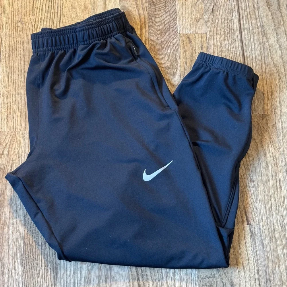 Nike Dri-FIT Mens Large Black Running Joggers Ankle Zip Training Pants CU5352